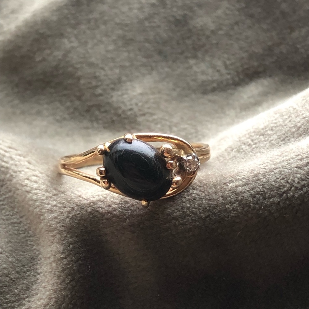 Black coral 14k gold ring